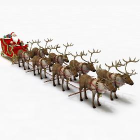 3D Santa in Sleigh with Reindeers model